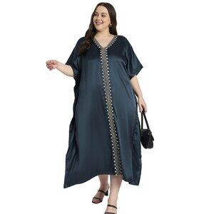 Gypsie Blu Long Satin Caftan Nighty Plus Dress Evening Wear Party Maxi Dresses